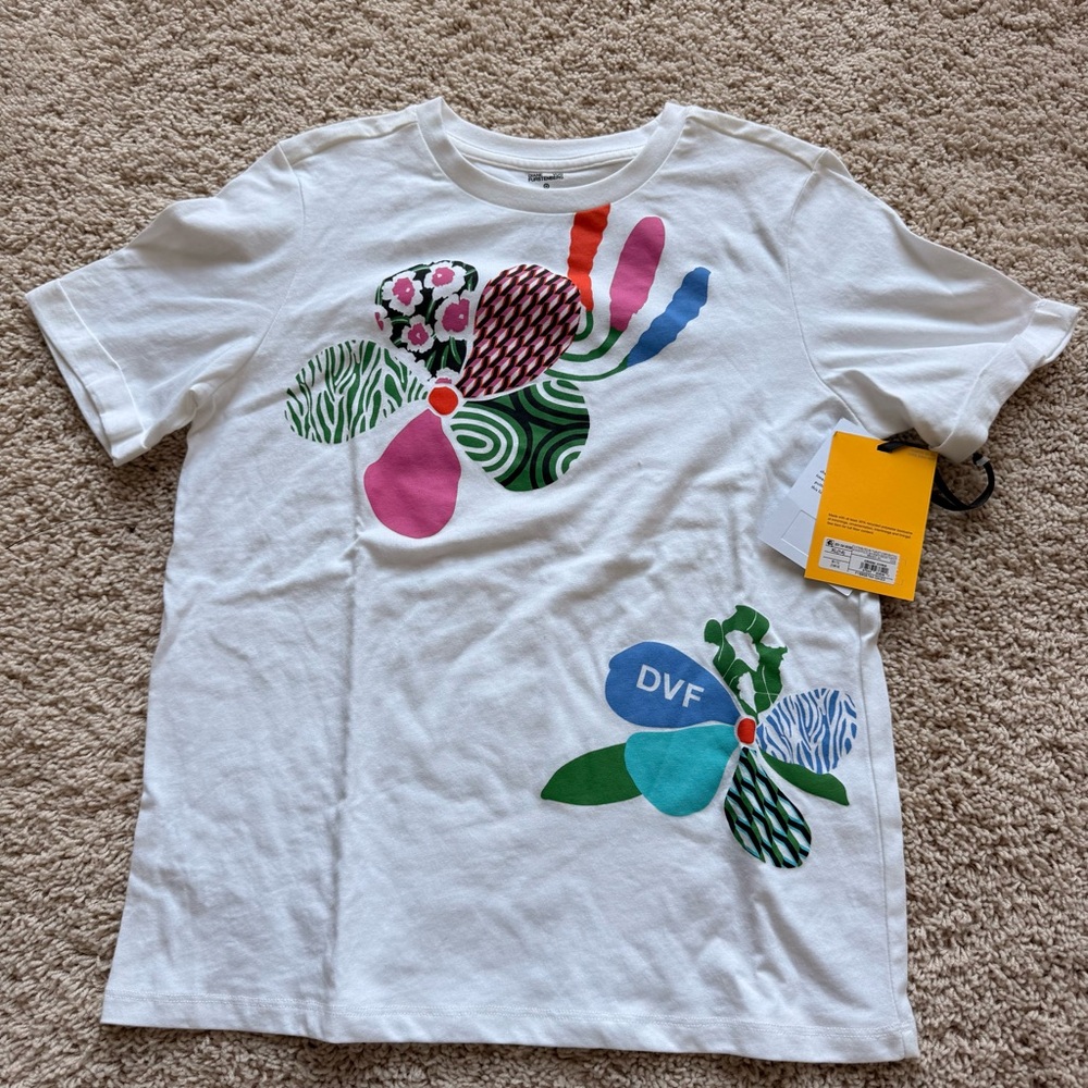 Diane Von Furstenberg Kids White Tee with Colorful Floral Design